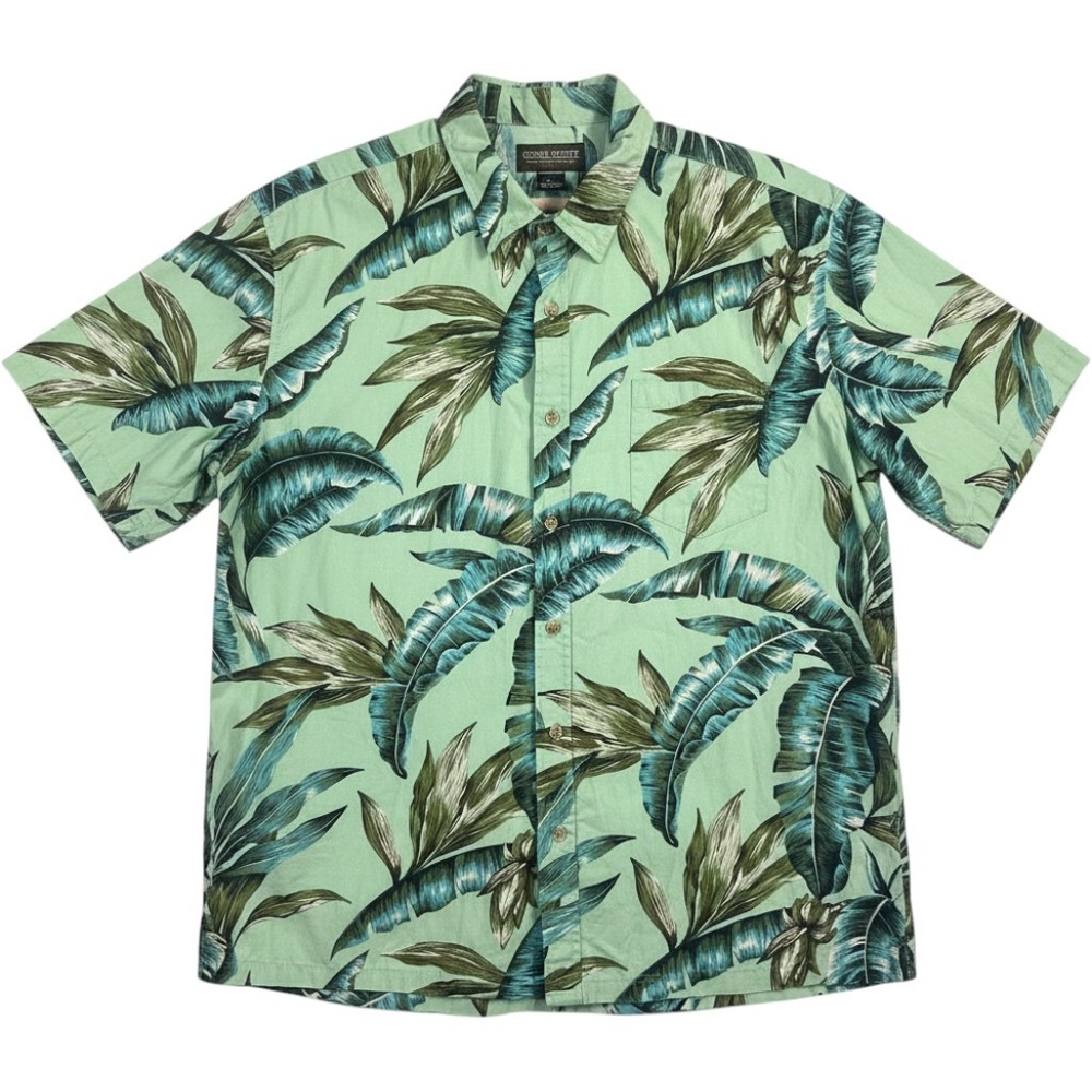 Cooke Street Hawaiian Shirt Mens XL Green Tropical Palm Leaf Print Button Up